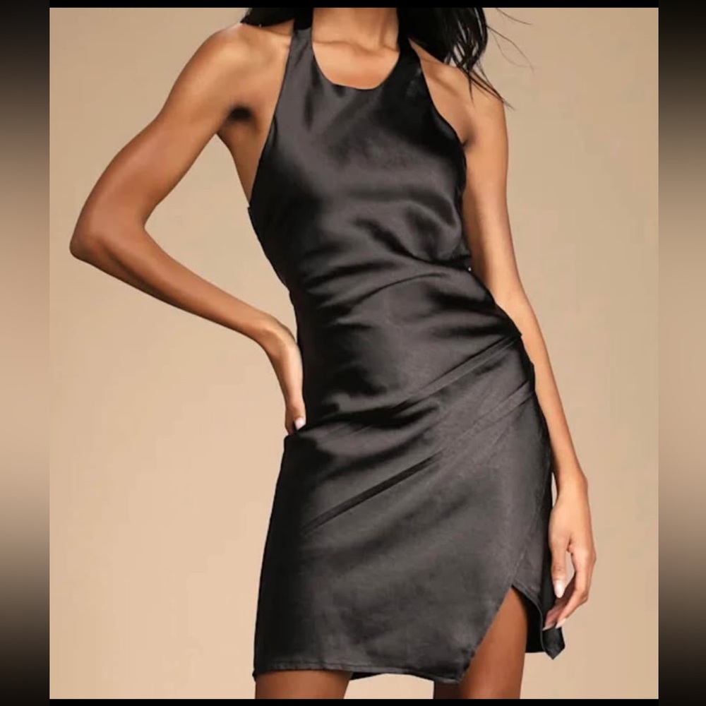 Lulu's Elegant Black Asymmetrical Dress